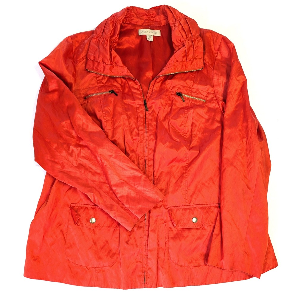 Laura Ashley Orange Metallic Full Zip Utility Jacket Ruched Collar Plus Size 2X